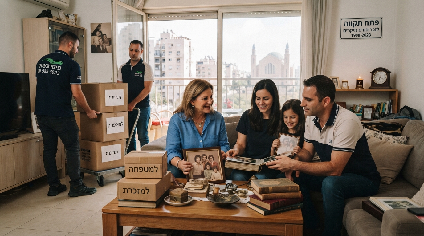 ארגזי אריזה מסודרים בדירה נקייה במהלך פינוי דירת עזבון בפתח תקווה, המייצגים תהליך פינוי רגיש, מכבד ומקצועי של חברת פינוי פשוט.