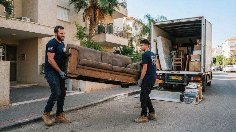 צוות מקצועי של חברת פינוי דירות מפנה ספה ורהיטים ישנים וכבדים מדירה באור עקיבא בצורה בטוחה ויעילה.