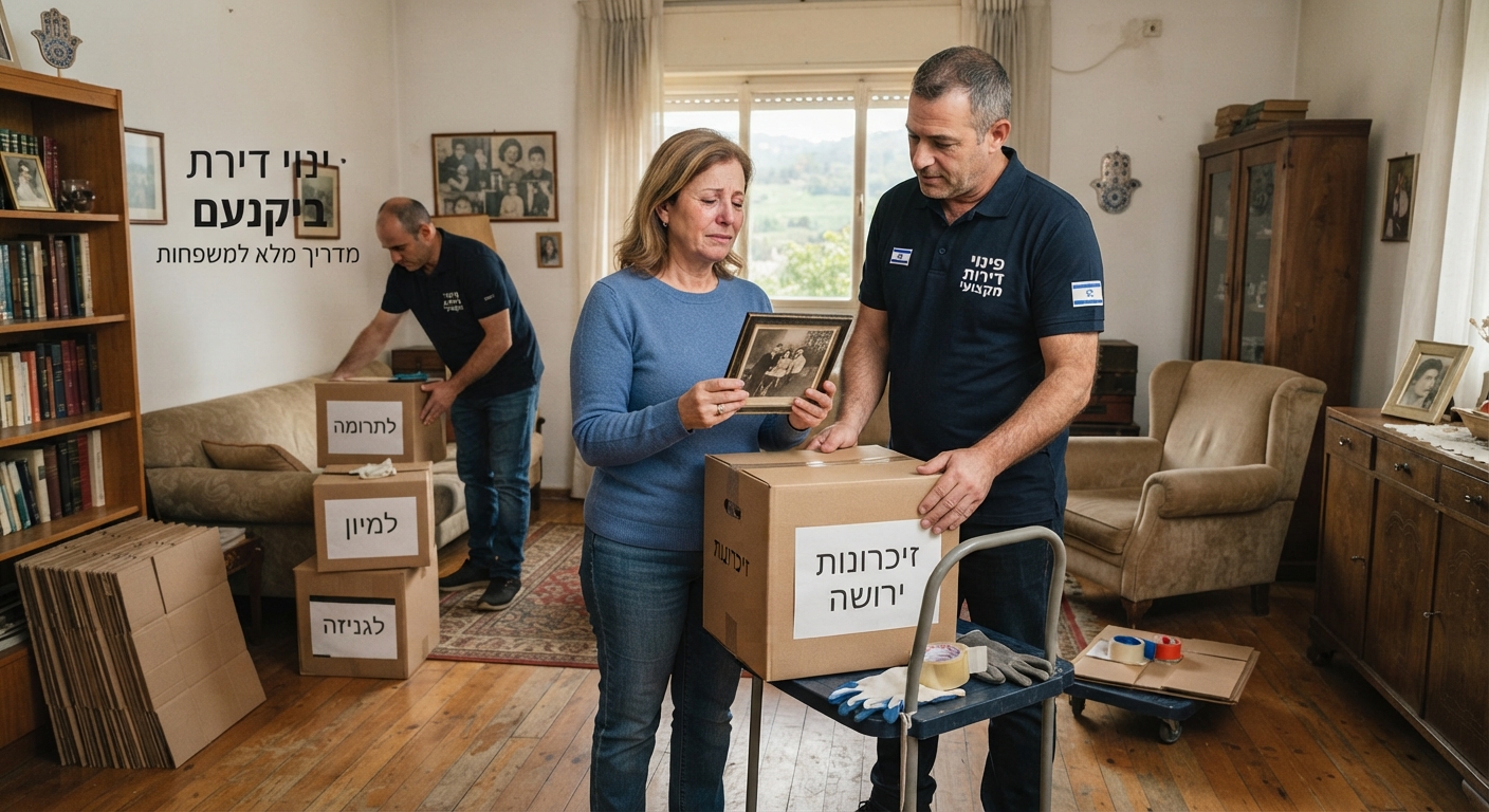 סלון דירה נקי ומסודר לאחר תהליך פינוי דירת נפטר ביקנעם, המשרה תחושת הקלה, סדר ורגישות עבור המשפחה.