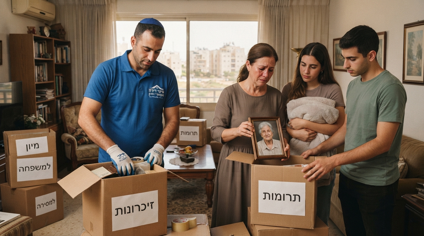 סלון דירה מואר ומסודר בדימונה לאחר תהליך פינוי וארגון רגיש של דירת נפטר.