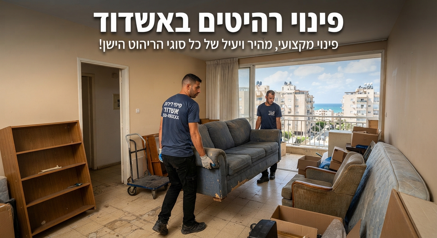 צוות מקצועי מפנה ספה ישנה וכבדה מדירה לקראת מעבר, כחלק משירות פינוי רהיטים באשדוד.