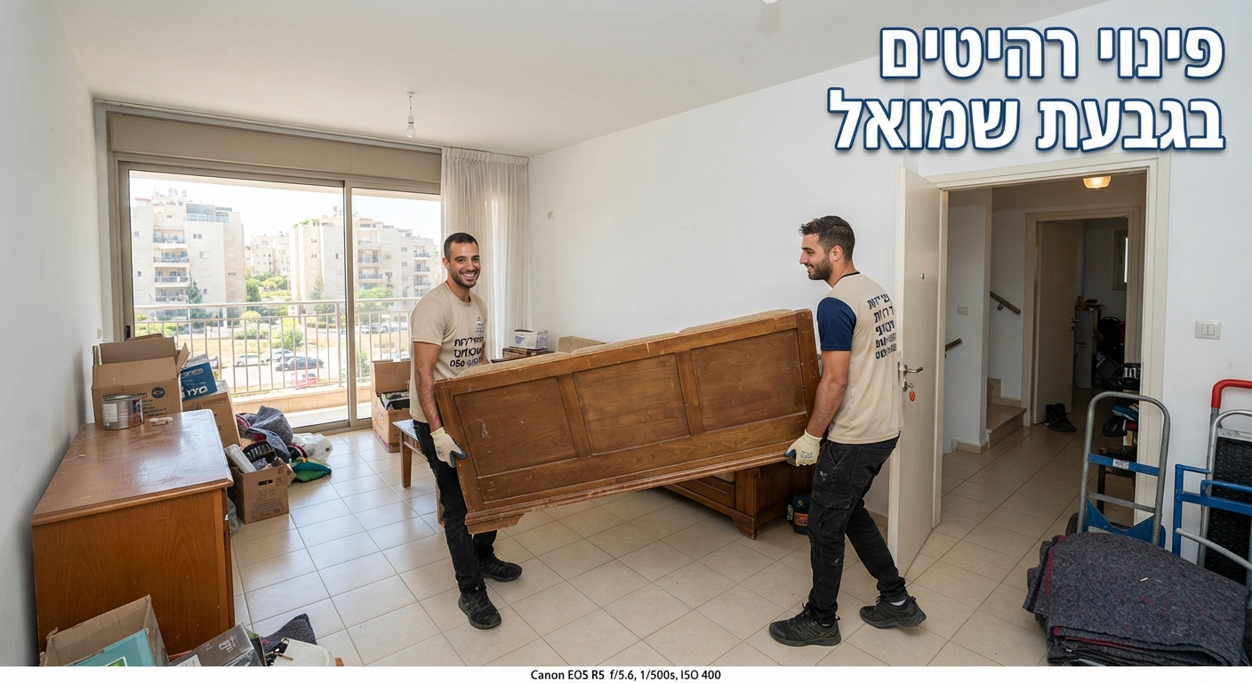 אנשי מקצוע מפנים ספה ורהיטים ישנים מדירה נקייה ומסודרת בגבעת שמואל, שירות פינוי רהיטים יעיל ומהיר.