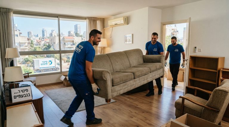צוות מקצועי של חברת פינוי פשוט מפנה ספה ורהיטים ישנים מדירה בגבעתיים, ומשאיר את החלל נקי ומסודר.