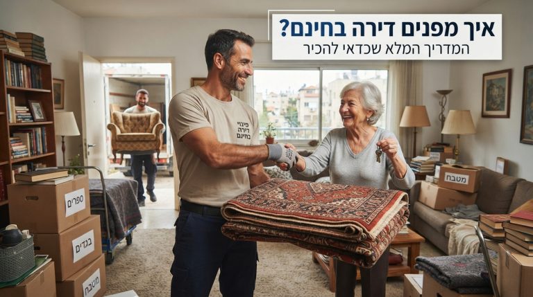 דירה מוארת ומאורגנת בתהליך פינוי, עם ארגזים ארוזים וחפצים בעלי ערך, הממחישה את האפשרות של פינוי דירה בחינם תמורת תכולה.