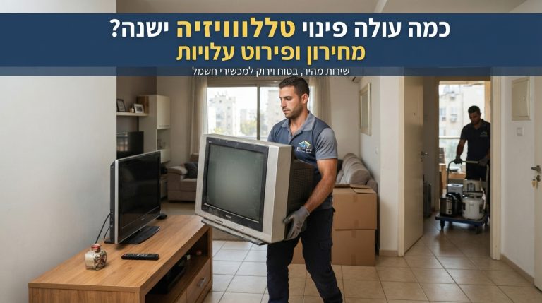 שירות פינוי דירות מקצועי המפנה טלוויזיה ישנה וכבדה מתוך בית, כחלק מתהליך פינוי פסולת אלקטרונית ומכשירי חשמל.