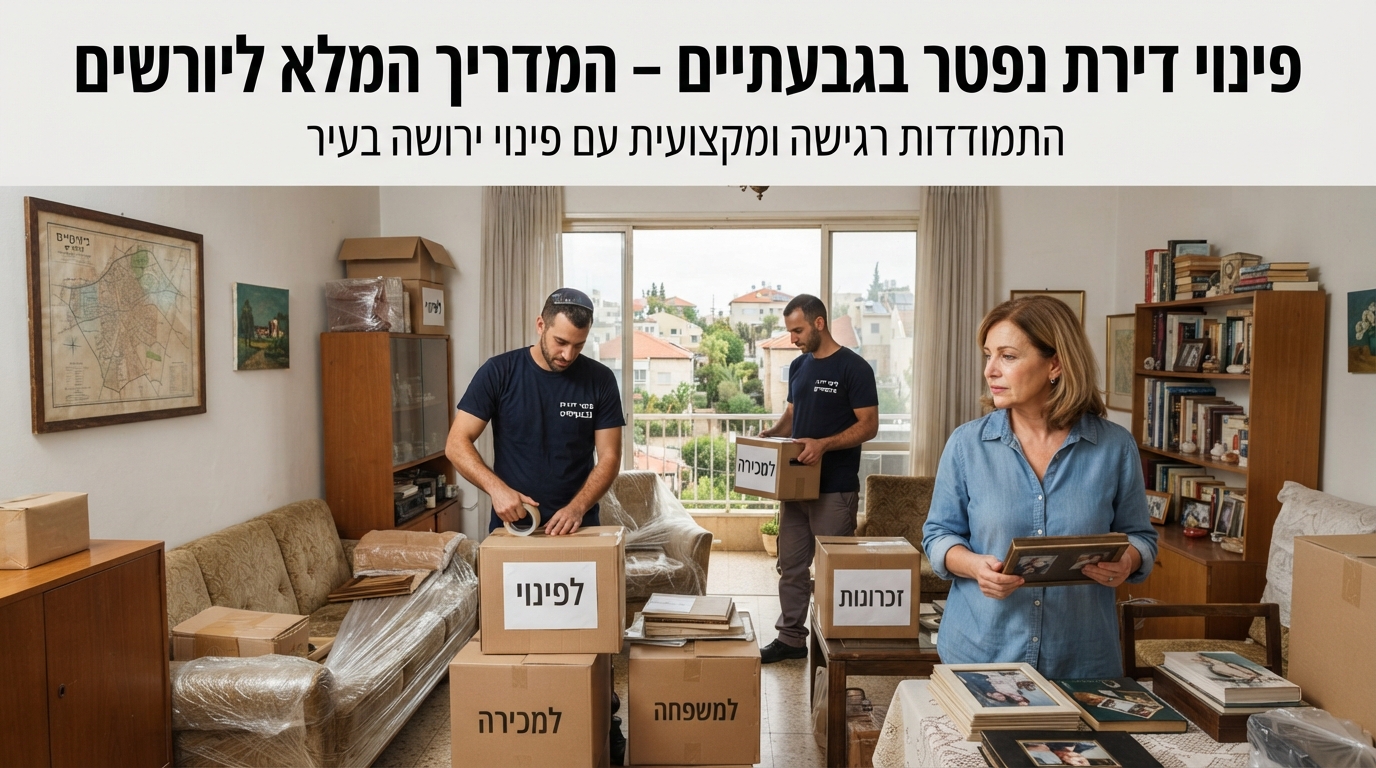 דירה מוארת ומסודרת בגבעתיים עם ארגזי אריזה מוכנים, הממחישה תהליך מכובד ורגיש של פינוי דירת נפטר עבור יורשים.