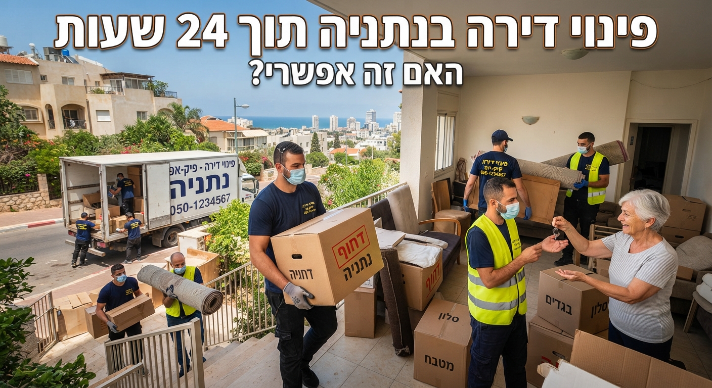 דירה בנתניה בתהליך פינוי מהיר ומקצועי, תכולה ארוזה בארגזים וחלל נקי, הממחיש שירות פינוי דירות דחוף תוך 24 שעות.