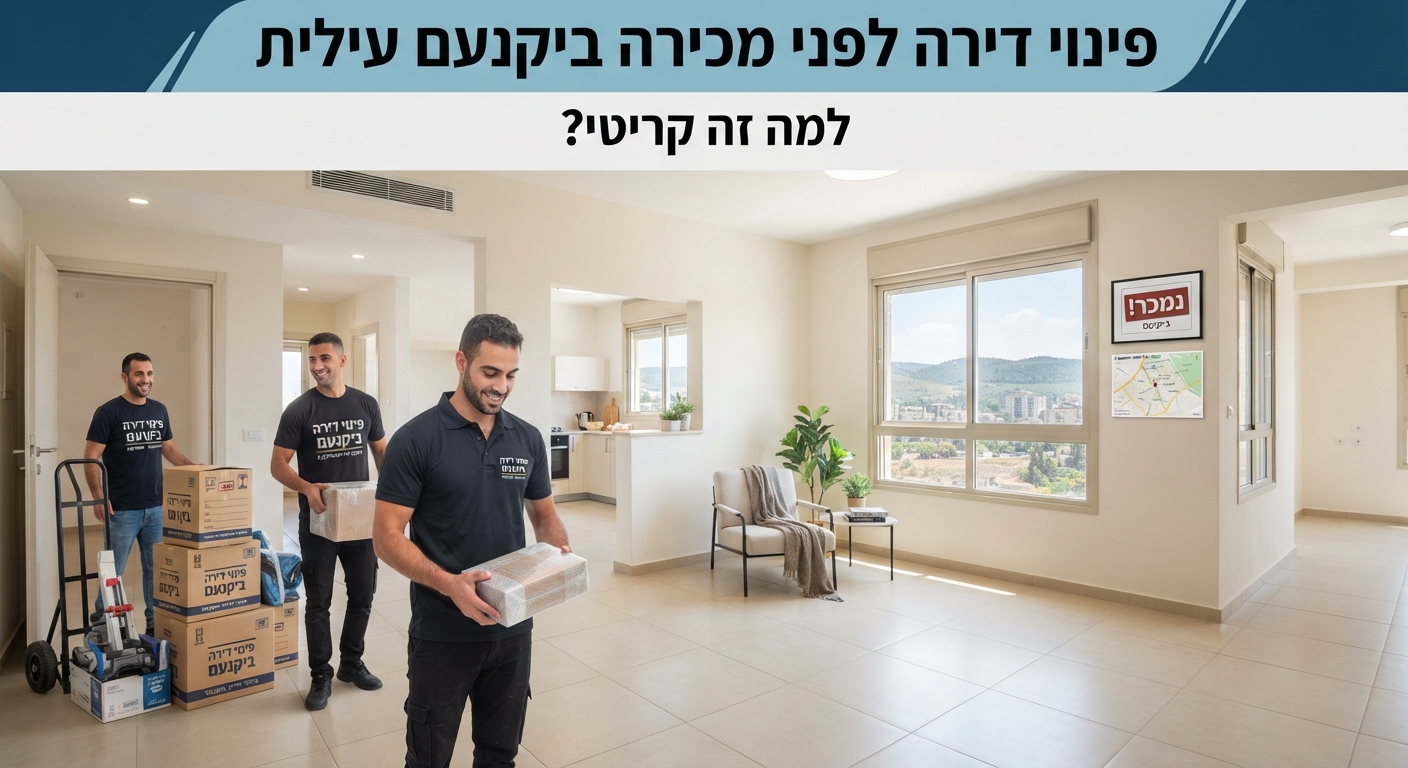 סלון דירה מרווח, מואר ונקי מחפצים לאחר תהליך פינוי דירה מקצועי ביקנעם עילית, מוכן להצגה עבור קונים פוטנציאליים בשוק הנדל