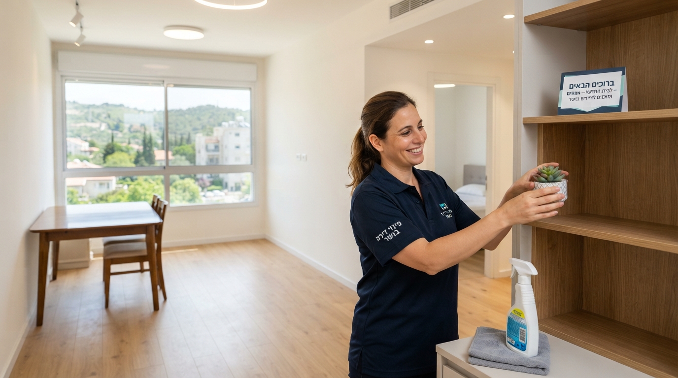 דירה מוארת, נקייה ומסודרת בנשר לאחר תהליך פינוי וניקוי מקצועי, מוכנה לכניסת שוכרים חדשים.