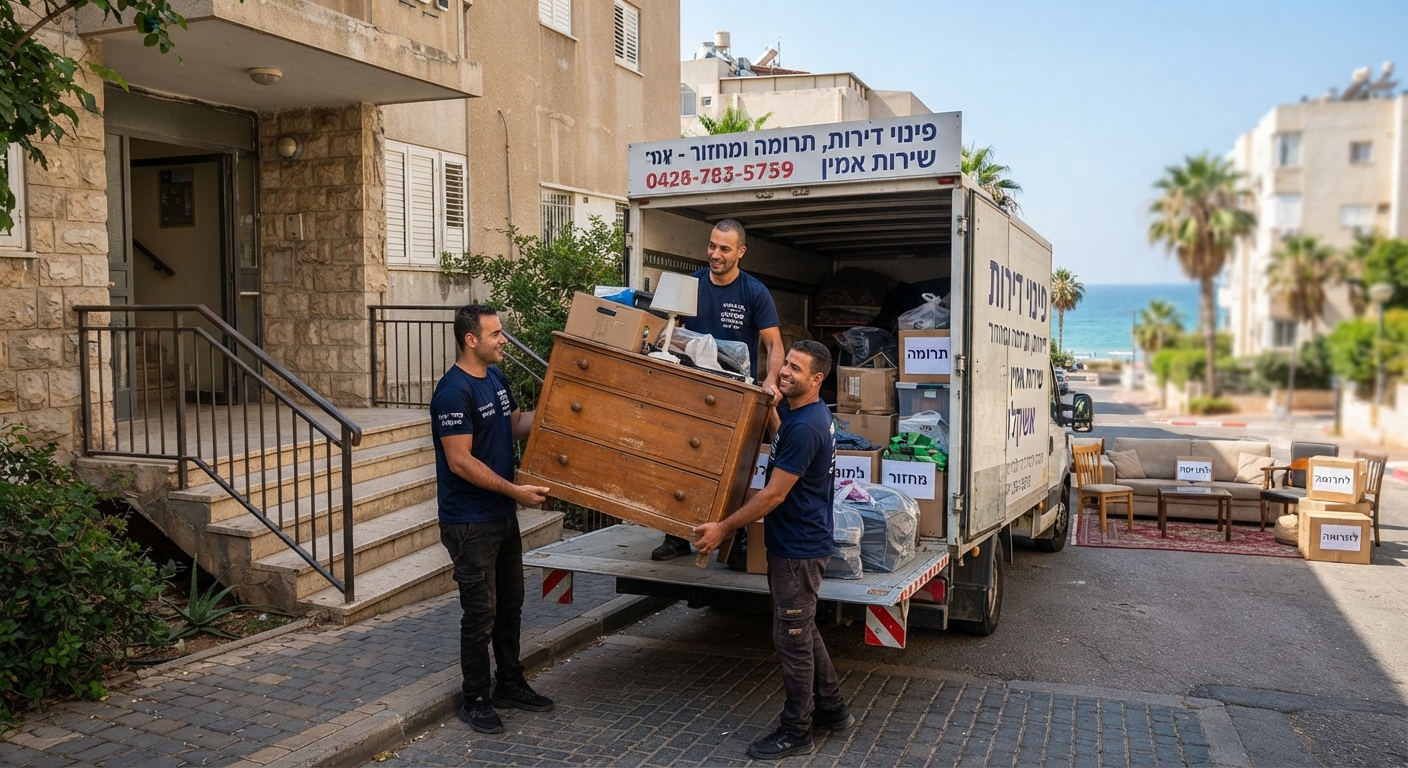 צוות מובילים מקצועי מפנה רהיטים ישנים מדירה באשקלון לצורך תרומה, מיחזור או פינוי.