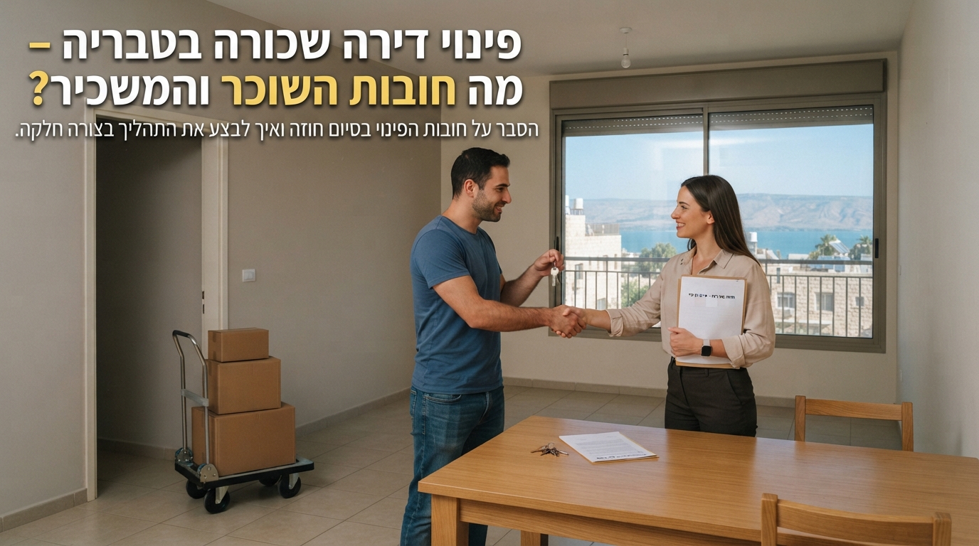 סלון של דירה שכורה בטבריה, מפונה, נקייה ומסודרת עם ארגזי קרטון ארוזים, מוכנה למסירה בין השוכר למשכיר בסיום החוזה.