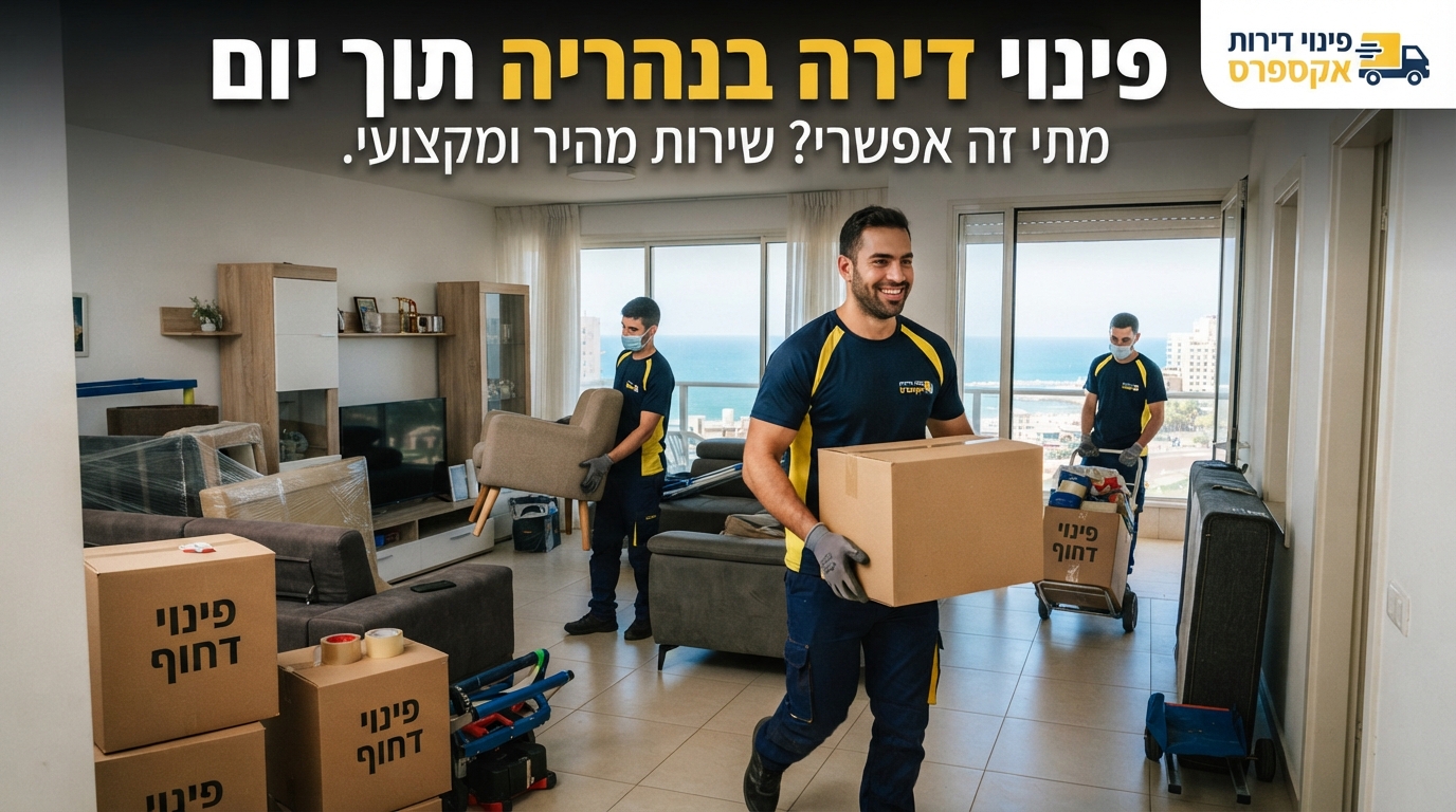 צוות מקצועי של חברת פינוי דירות מפנה תכולת דירה בנהריה במהירות וביעילות, עם ארגזים ארוזים ומשאית הובלה ברקע.