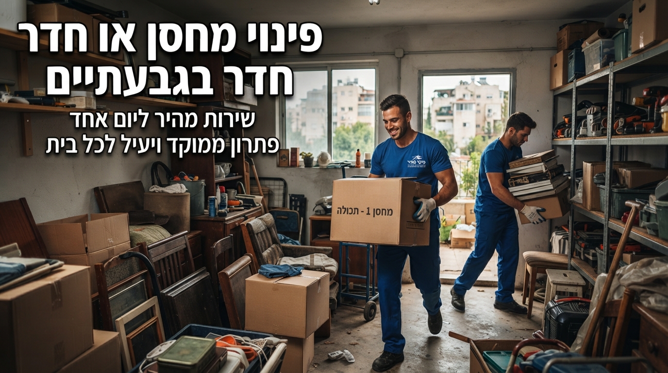 צוות מקצועי מפנה ומסדר מחסן עמוס בדירה בגבעתיים, כחלק משירות פינוי חדרים ומחסנים מהיר ביום אחד.