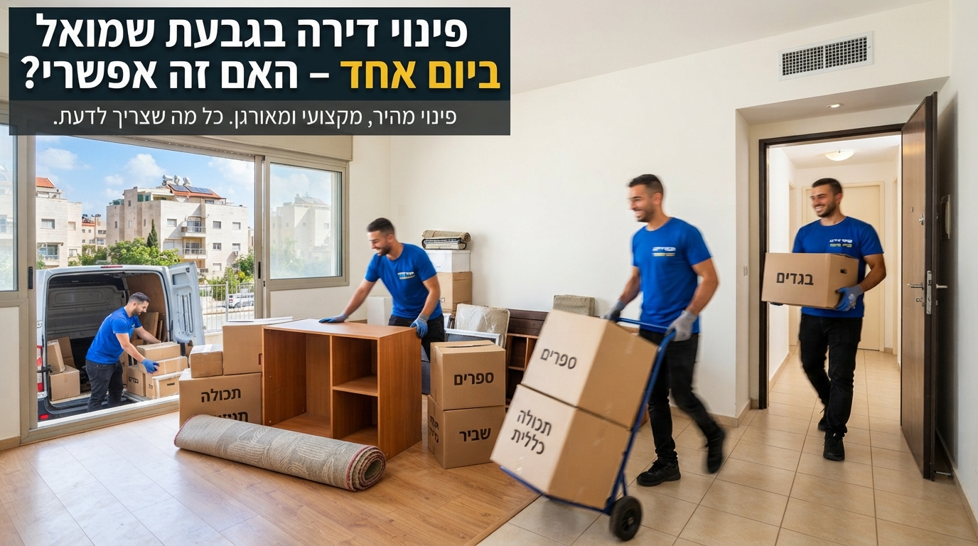 צוות מקצועי של חברת פינוי דירות בגבעת שמואל אורז ומפנה תכולת דירה במהירות וביעילות לתוך ארגזים, הממחיש תהליך פינוי דירה ביום אחד.