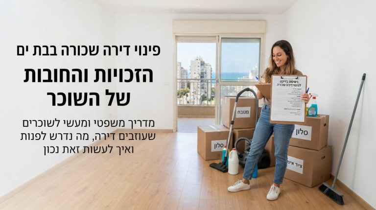 דירה שכורה בבת ים בתהליך אריזה ופינוי, עם ארגזי קרטון בסלון, הממחישה את הזכויות והחובות של שוכר בעת עזיבת נכס.