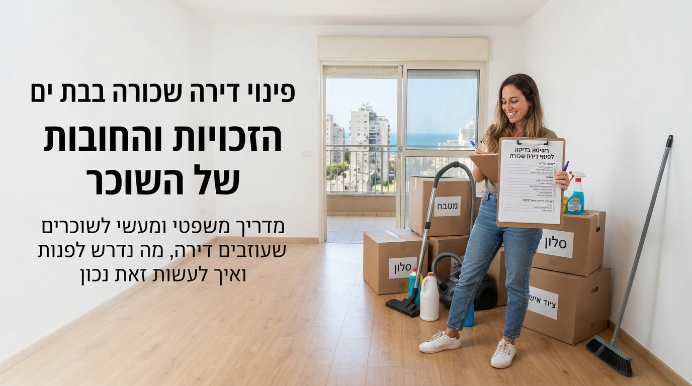 דירה שכורה בבת ים בתהליך אריזה ופינוי, עם ארגזי קרטון בסלון, הממחישה את הזכויות והחובות של שוכר בעת עזיבת נכס.