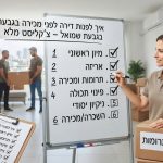 סלון דירה מואר ומאורגן בגבעת שמואל בתהליך פינוי ואריזה לקראת מכירה, עם ארגזים מסודרים ולוח כתיבה המציג צ'קליסט משימות.