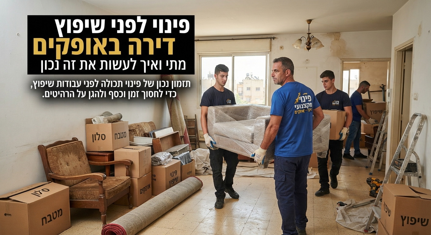 דירה באופקים בתהליך אריזה ופינוי תכולה, כהכנה לקראת עבודות שיפוץ ושמירה על הרהיטים.