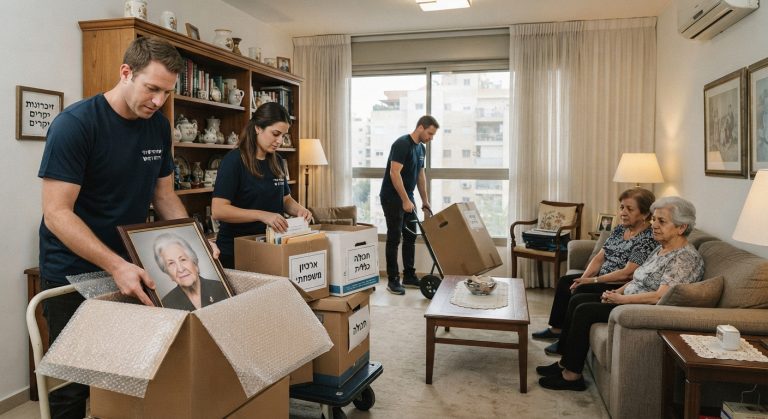 דירה מוארת ומאורגנת ברמת השרון במהלך תהליך מכבד של פינוי תכולה ומיון חפצים לאחר פטירה, המשרה תחושת סדר ורוגע.