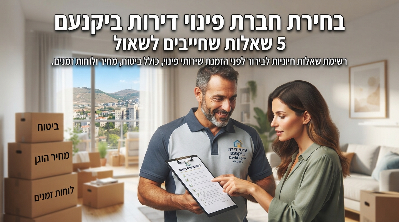 נציג מקצועי של חברת פינוי דירות מסביר ללקוח על תהליך הפינוי בדירה מסודרת ביקנעם, ומציג שקיפות במחיר ובביטוח.