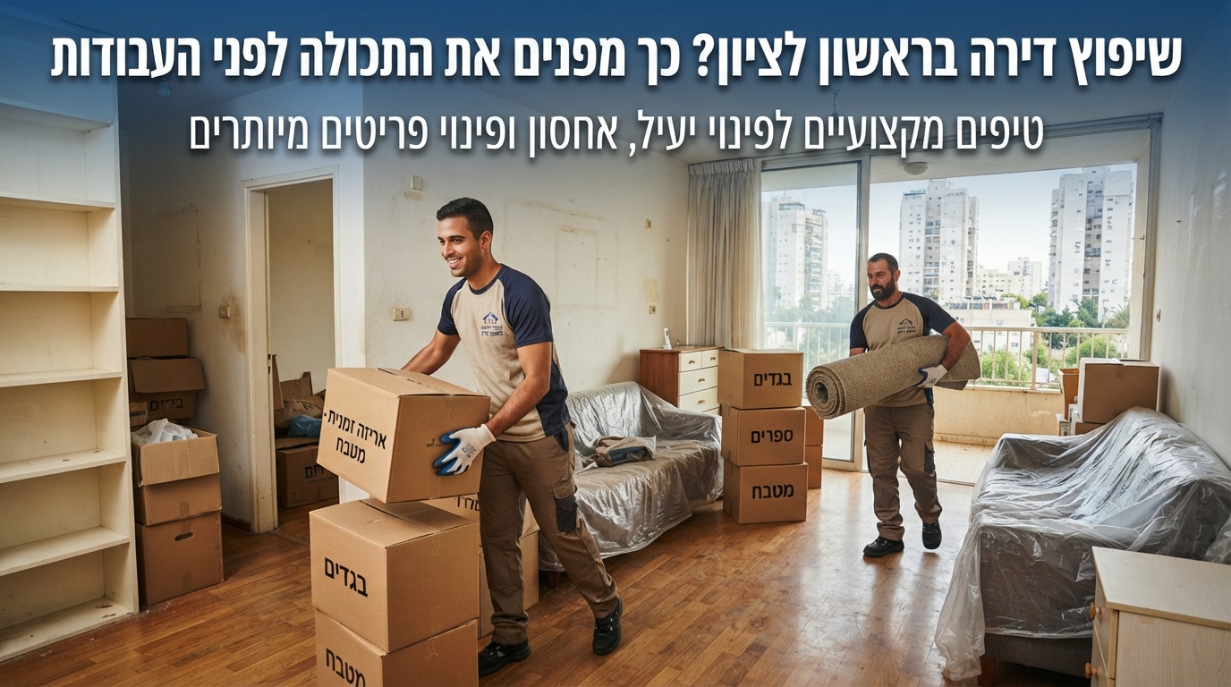 דירה בראשון לציון בתהליך פינוי ואריזה של ארגזים ורהיטים, כהכנה לעבודות שיפוץ בבית.