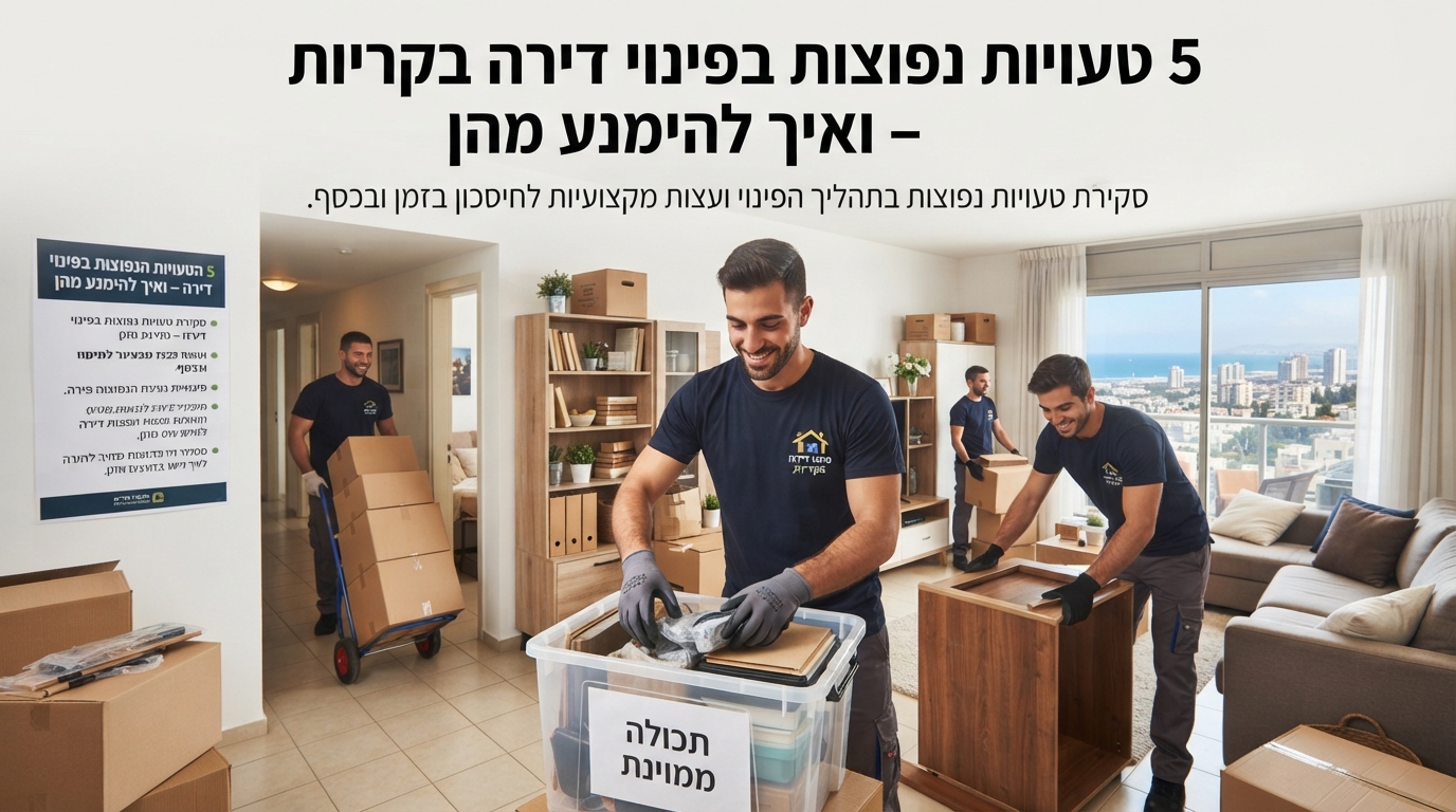 איור המציג תהליך פינוי דירה בקריות, עם דימוי של ארגון נכון ומניעת טעויות נפוצות בפינוי תכולה.