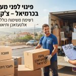 ארגזי קרטון ארוזים למעבר דירה בכרמיאל לצד לוח כתיבה עם צ'קליסט משימות מסודר לפינוי חפצים מיותרים.