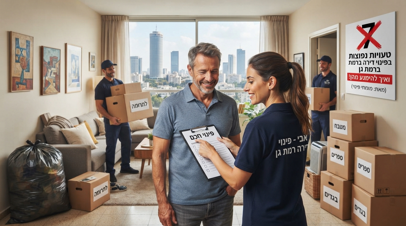 צוות מקצועי של חברת פינוי דירות ברמת גן אורז ומפנה ארגזים ותכולה מדירה, כחלק מתהליך פינוי דירה חכם, יעיל ומאורגן המונע טעויות יקרות.