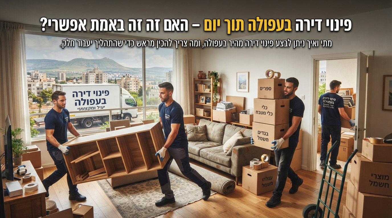 צוות מקצועי של חברת פינוי דירות בעפולה מפנה רהיטים וארגזים מדירה בצורה מהירה, יעילה ומסודרת ביום אחד.