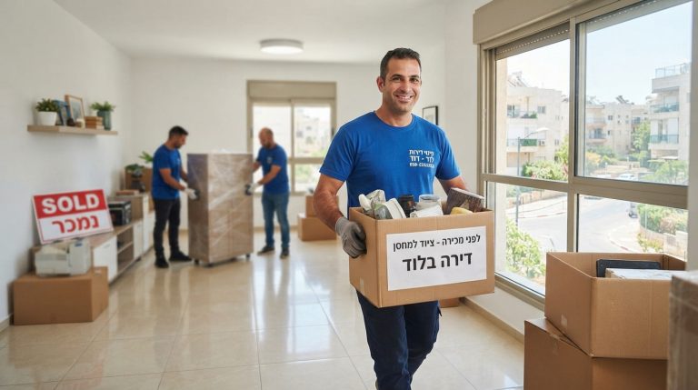 סלון דירה מרווח ומואר בלוד לאחר פינוי תכולה וניקיון מקצועי, מוכן להצגה לקונים פוטנציאליים.