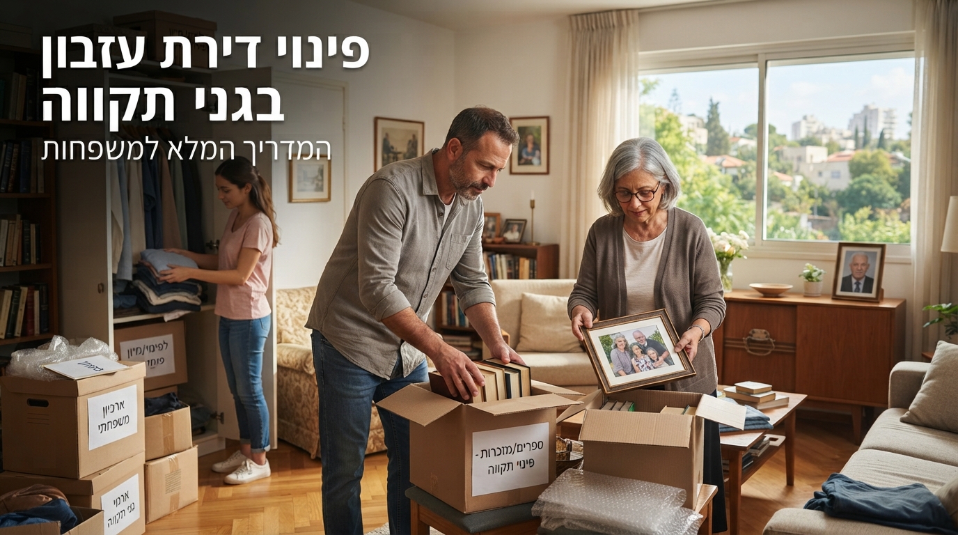 דירה מוארת ומסודרת בתהליך פינוי עזבון בגני תקווה, עם ארגזים ארוזים המייצגים פינוי דירה מקצועי, רגיש ומכבד עבור משפחות.
